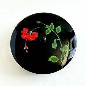 Vintage Bembo Okinawa Hibiscus Lacquerware Japanese Candy Box with Lid